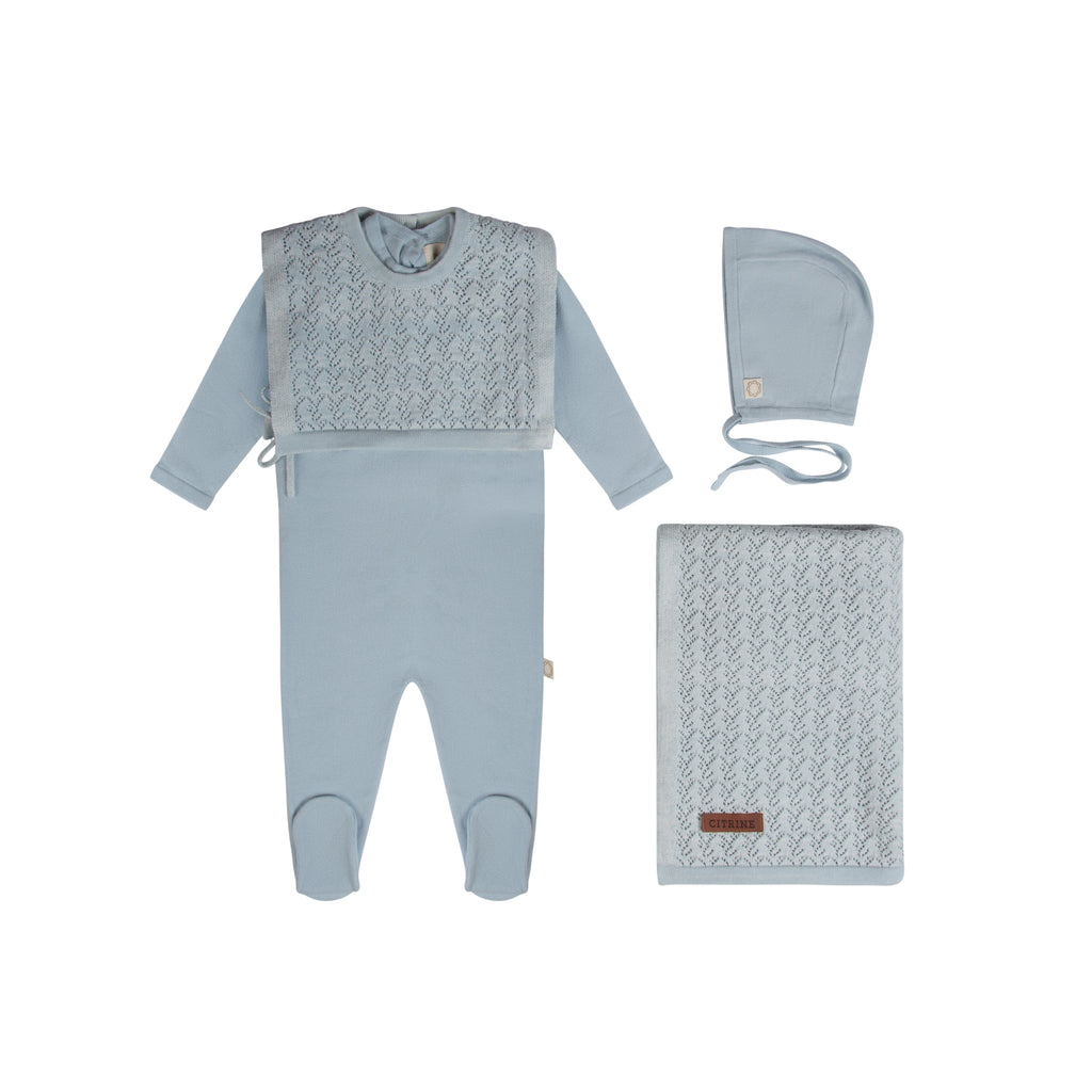 Gem Stripe Layette Set-Cream/Blue main image 0