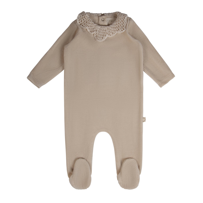 Mini Daisy Velour Footie - Oat