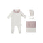 Scalloped Collar Layette Set - White/Lavender