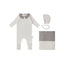 Scalloped Collar Layette Set - White/Grey