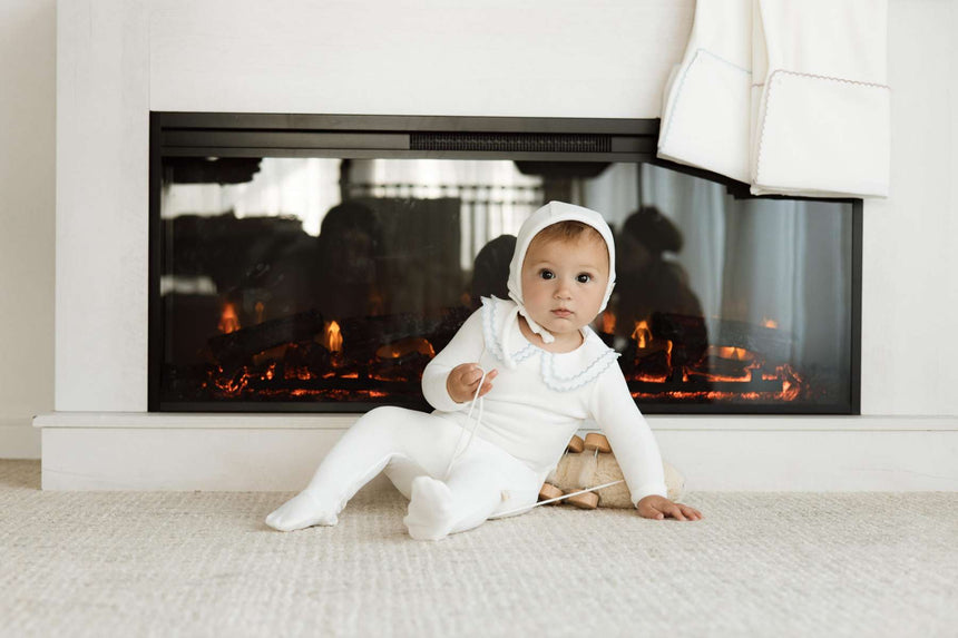 Double Embroidery Layette Set - Warm White/Blue