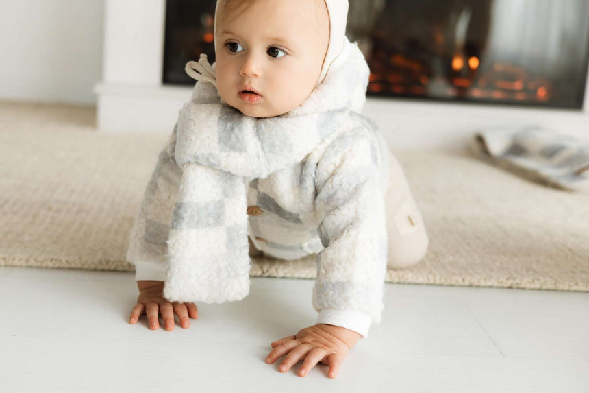 Abstract Square Sherpa Jacket and Beanie - Steel Blue Blocks