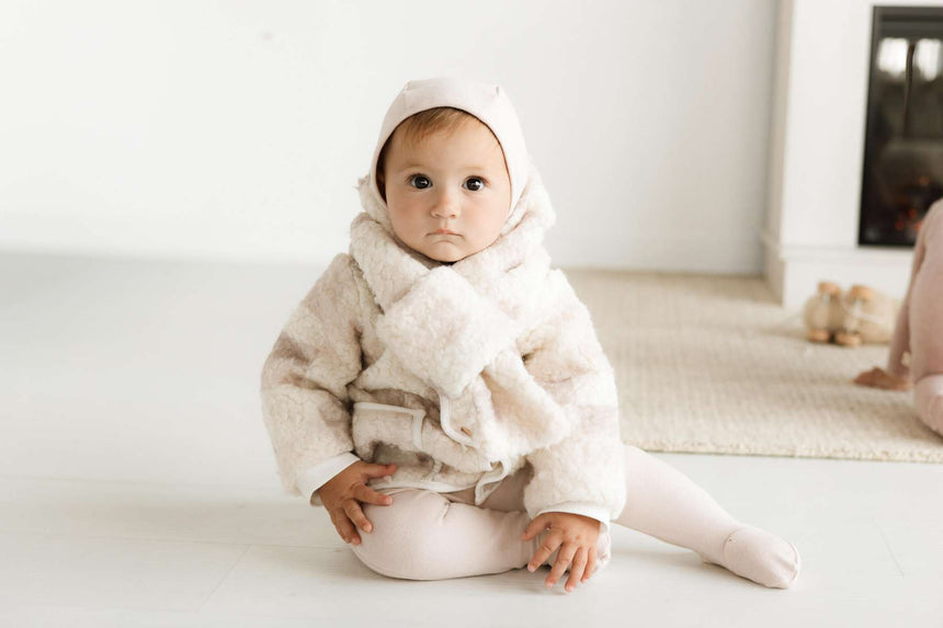 Abstract Square Sherpa Jacket and Beanie - Misty Rose Blocks
