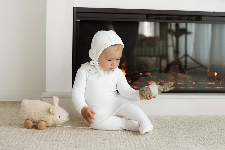 X Stitch Rose Layette Set - Cream/Light Blue