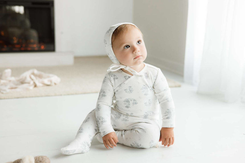 Tonal Floral Layette Set - Blue/White