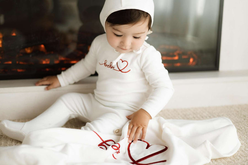 Heart Typography Layette Set - White/Red