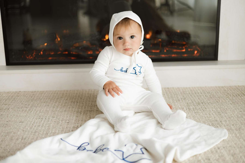 Heart Typography Layette Set - White/Blue