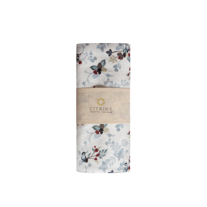 Leaf Print Swaddle White