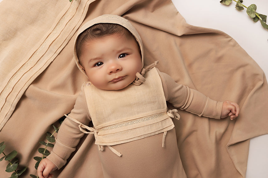 Tucked Bib Bonnet Sand