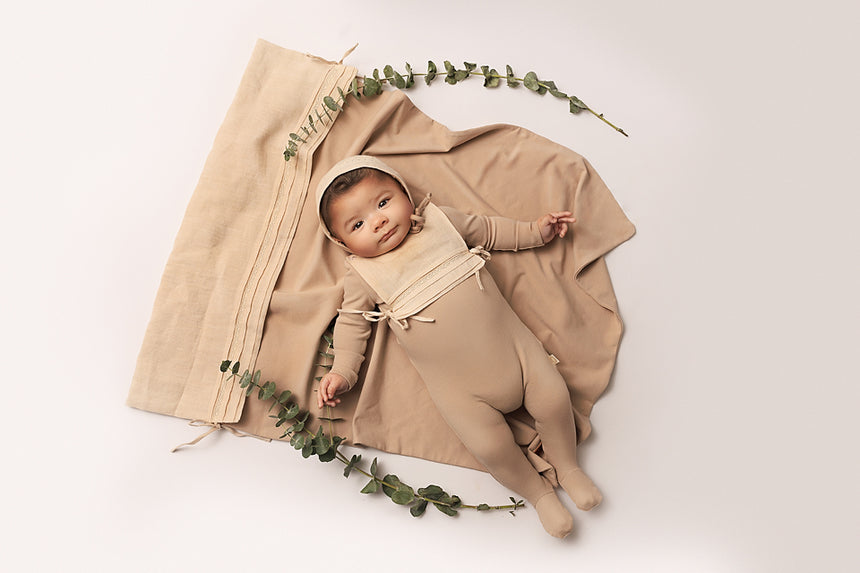 Tucked Bib Bonnet Sand