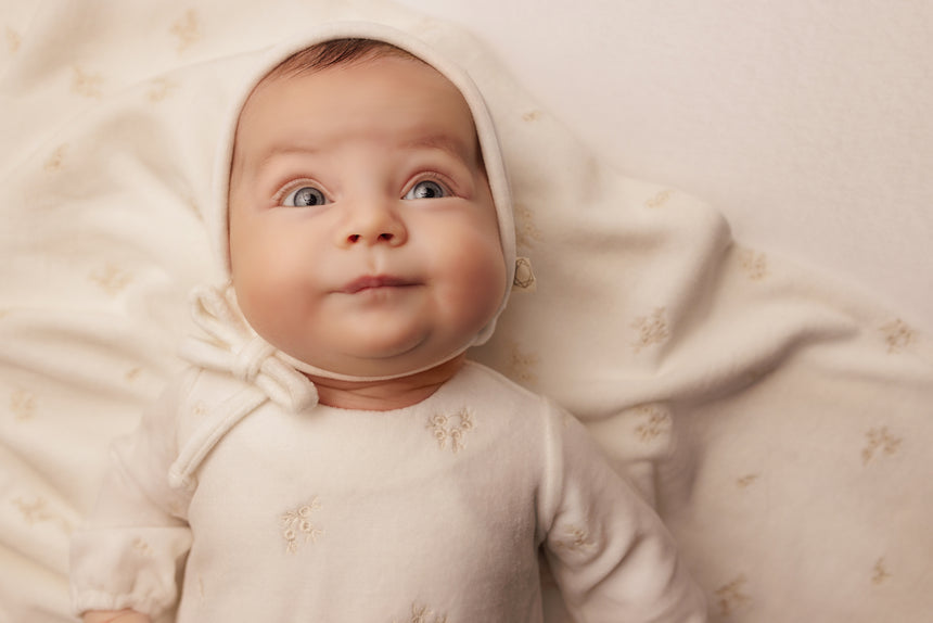 Embroidered Eyelet Velour Bonnet - White