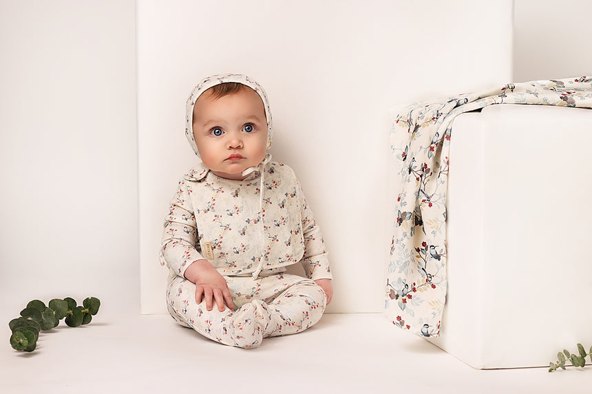 Leaf Print Bonnet White