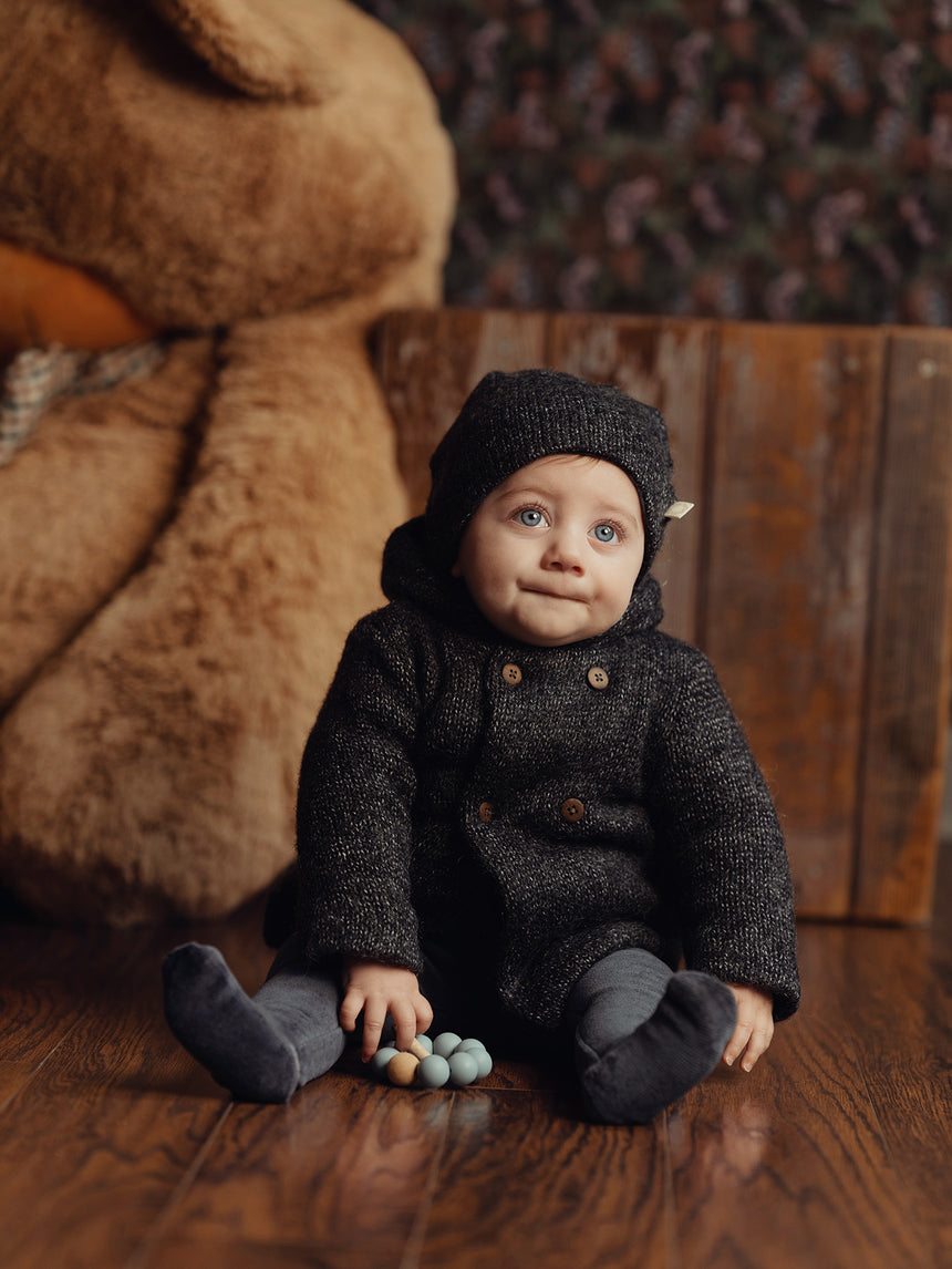 Mélange Yarn Jacket and Beanie Charcoal