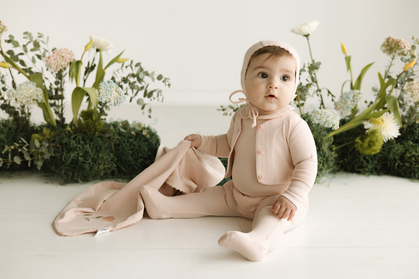 Ric Rac Footie and Cardigan - Pink Tonal