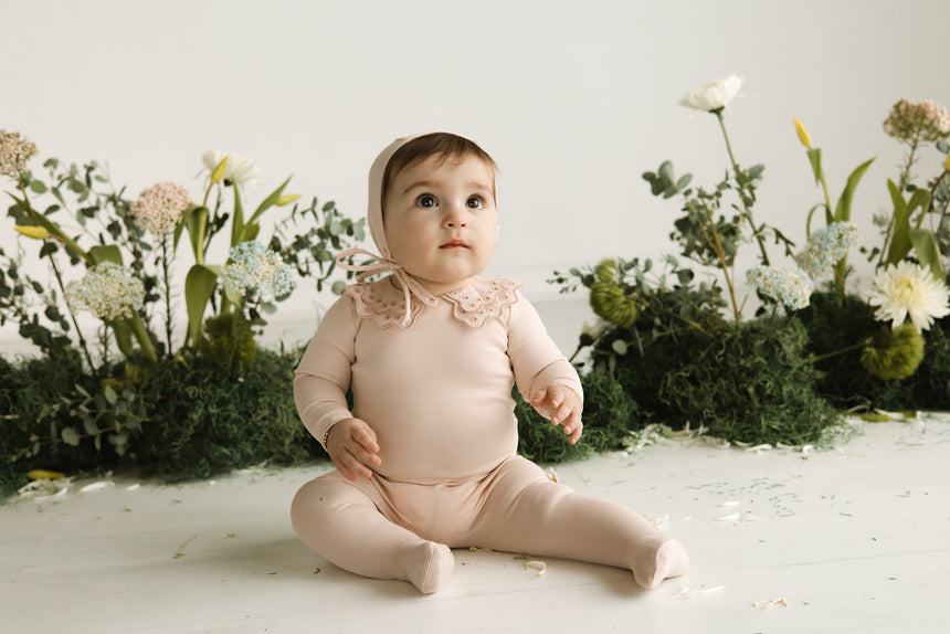 Lace Eyelet Layette Set - Pink Tonal