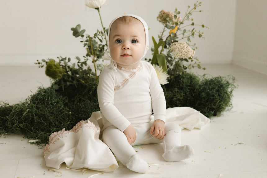 Floral Edge Wrap Layette Set - White Pink