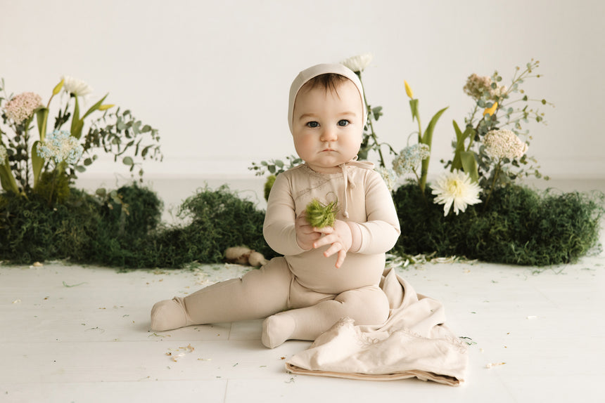 Floral Edge Wrap Layette Set - Oat Tonal