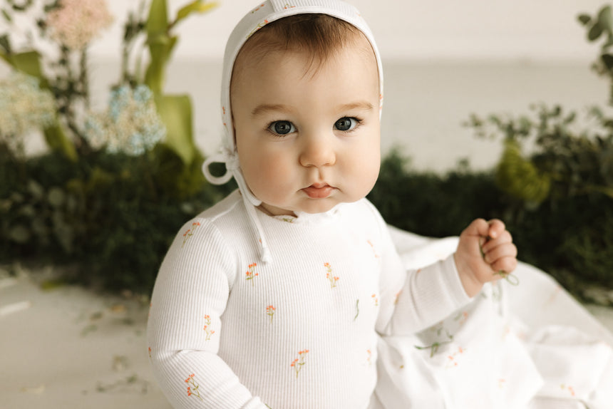 Stem Flower Footie Set - Red White