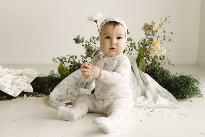 Dainty Bunches Layette Set - Lavender on White