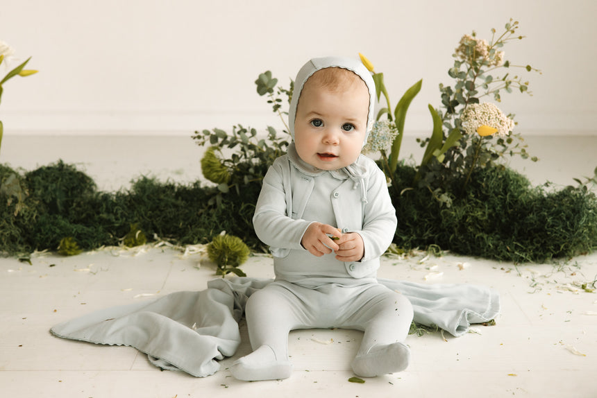 Ric Rac Layette Set - Light Blue Tonal