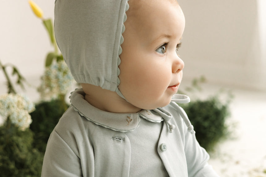 Ric Rac Footie, Bonnet, Cardigan Set - Light Blue Tonal