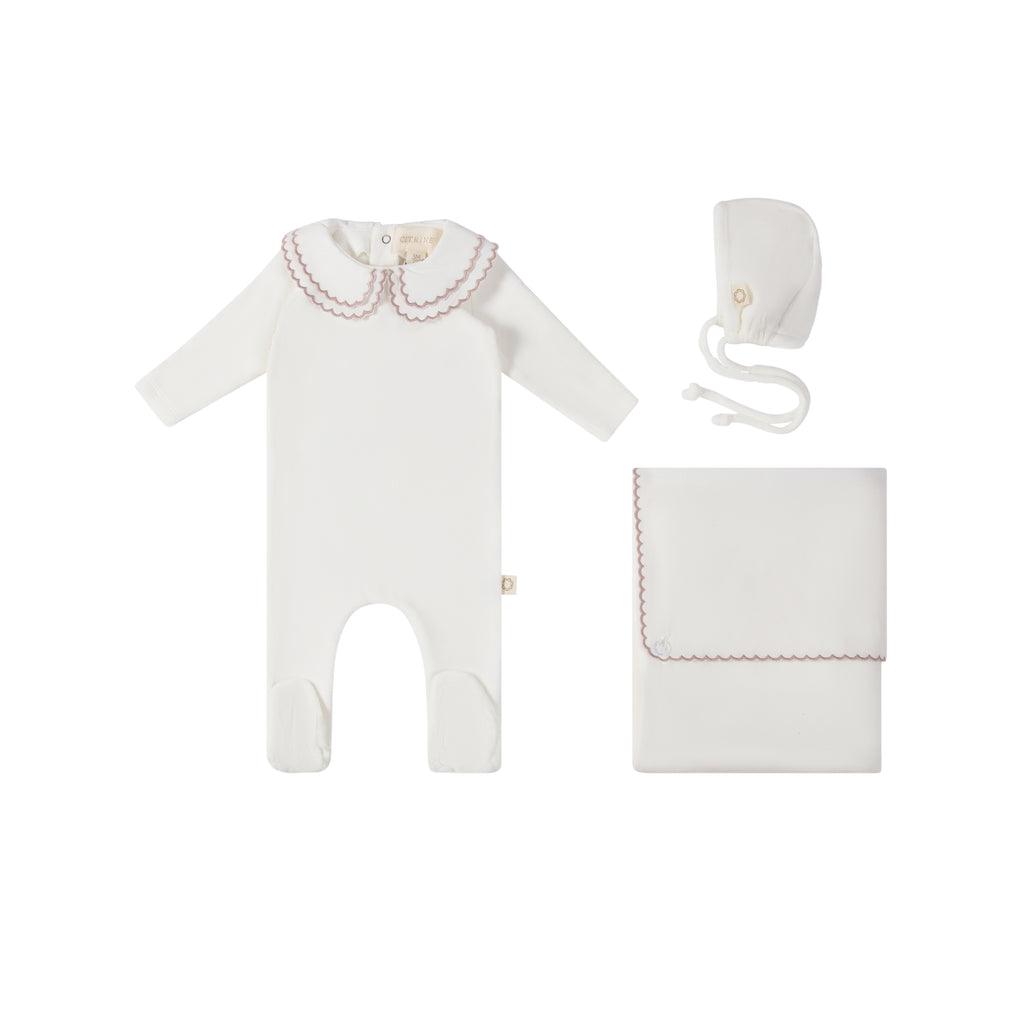 Double Embroidery Layette Set - Warm White/Lavender – Citrine Layette ...