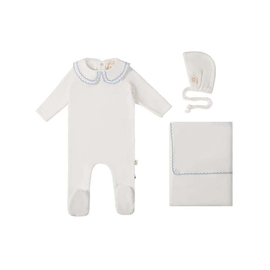 Double Embroidery Layette Set - Warm White/Blue