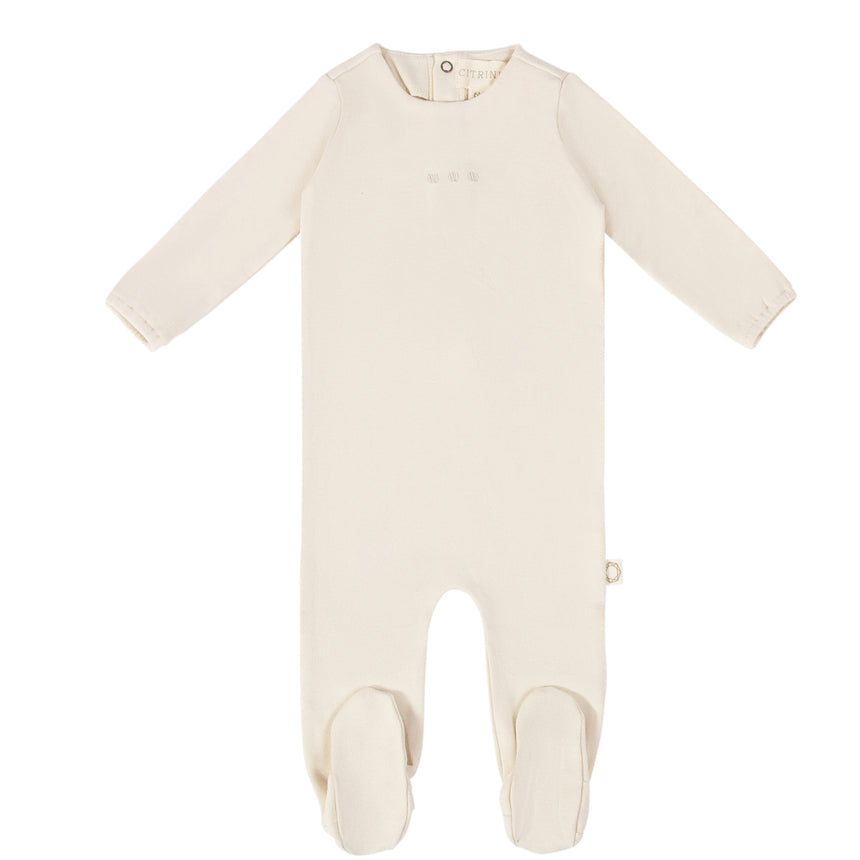 Embroidered Bows Placement Footie - Natural Dots