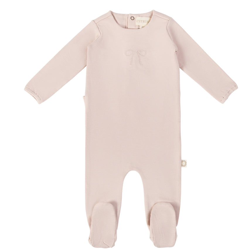 Embroidered Bows Placement Footie - Rose Clay Bows