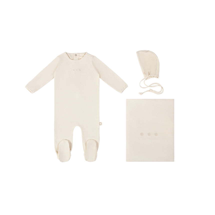 Embroidered Bows Placement Layette Set - Natural Dots