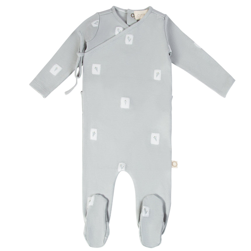 Floral Squares Footie - Blue