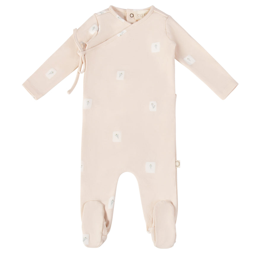 Floral Squares Footie - Mauve