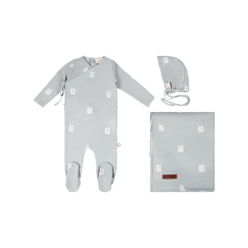 Floral Squares Layette Set - Blue