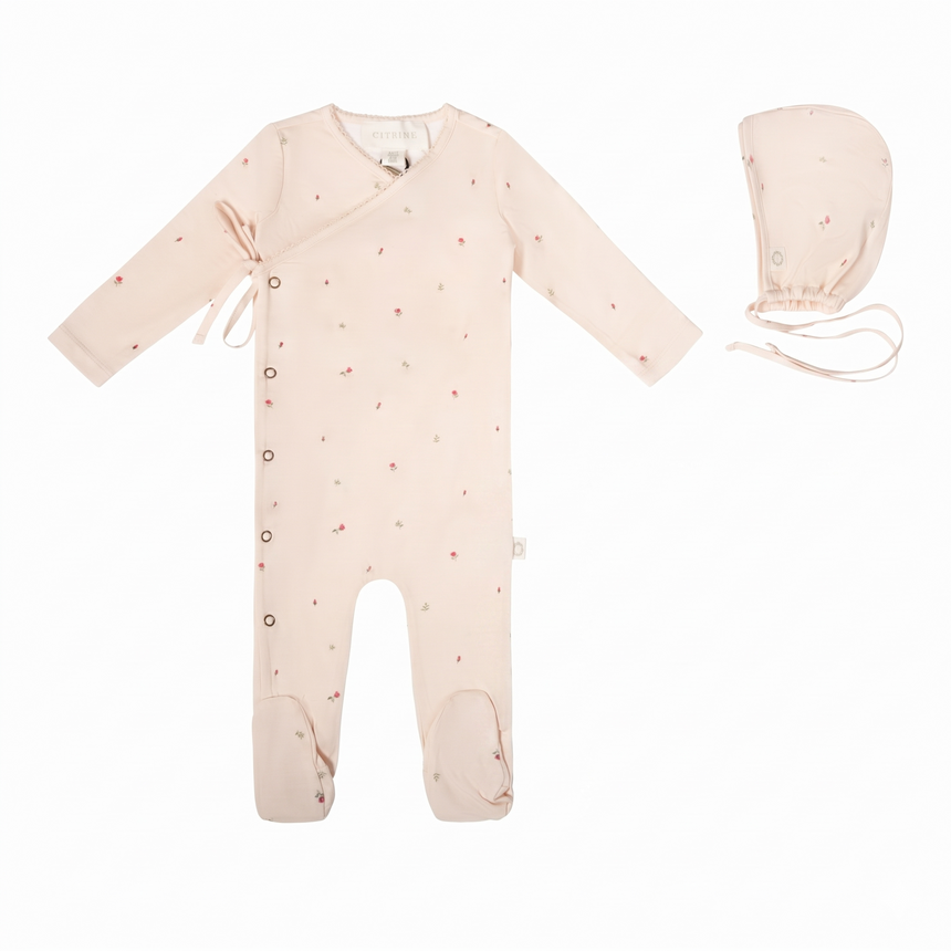 Tiny Roses Footie Set - Red on Natural