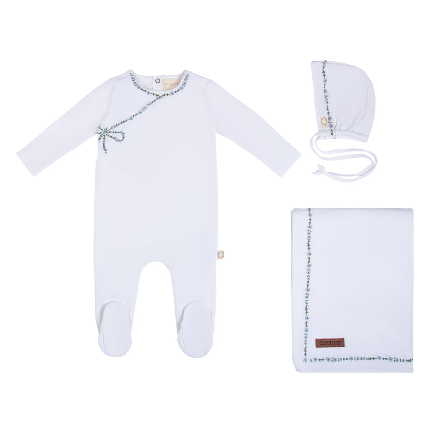 Mock Wrap Embroidery Set - White/Light Blue