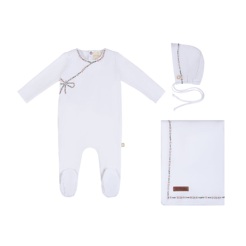 Mock Wrap Embroidery Set - White/Pink