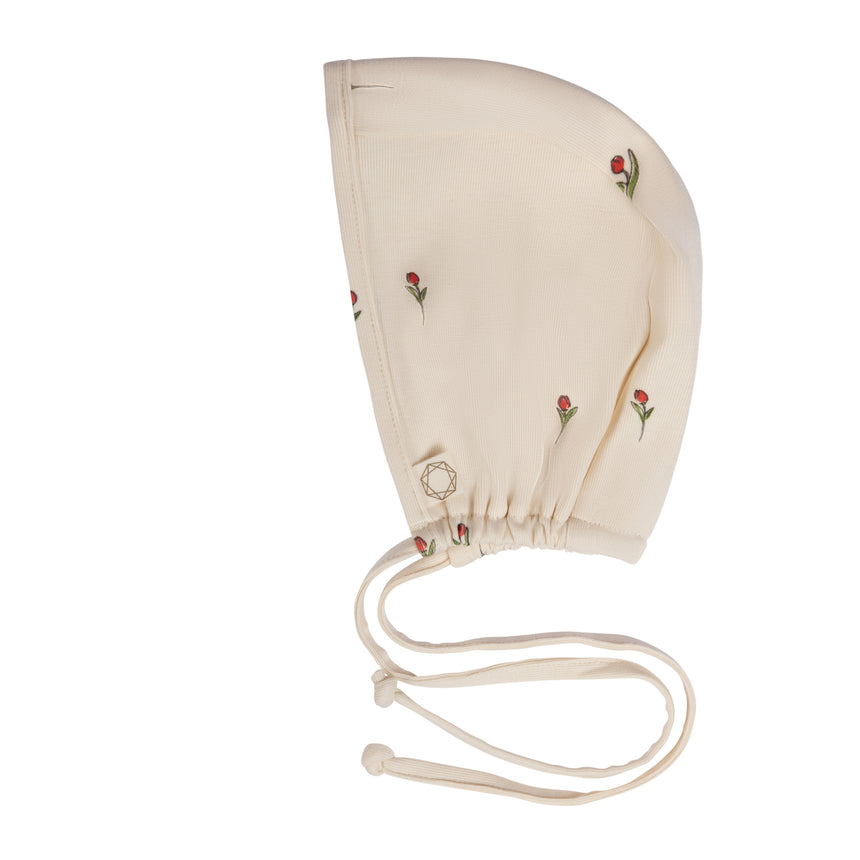 Elegant Tulip Collar Bonnet - Red/Natural