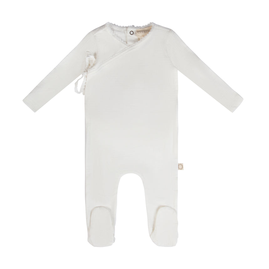 Lace Trim Footie - White