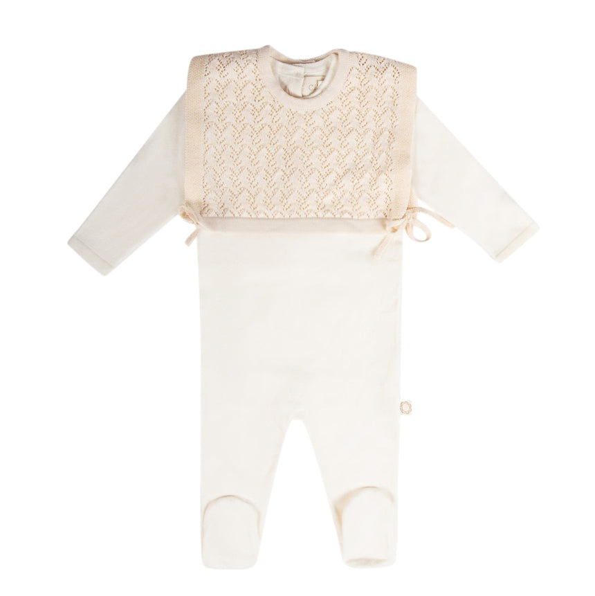 Knit Pointelle Footie and Bonnet - Cream Melange