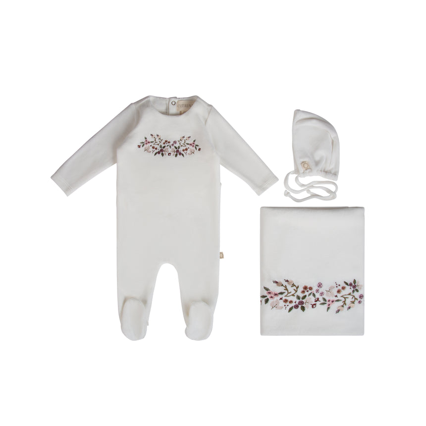 Embroidered Garden Set - Warm White/Pink