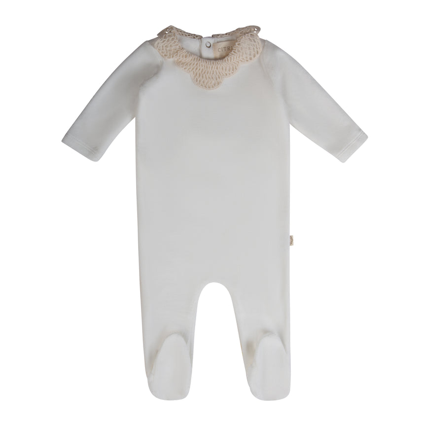 Mini Daisy Velour Footie - Warm White