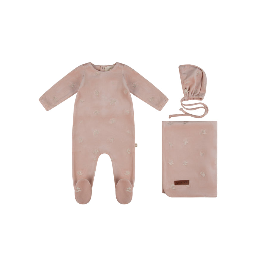 Embroidered Eyelet Velour Set - Blush