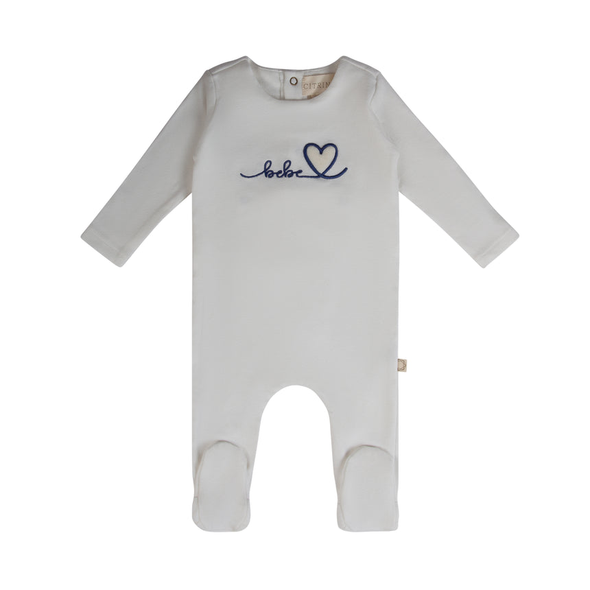 Heart Typography Footie - White/Blue