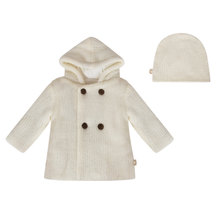 Mélange Yarn Jacket and Beanie White