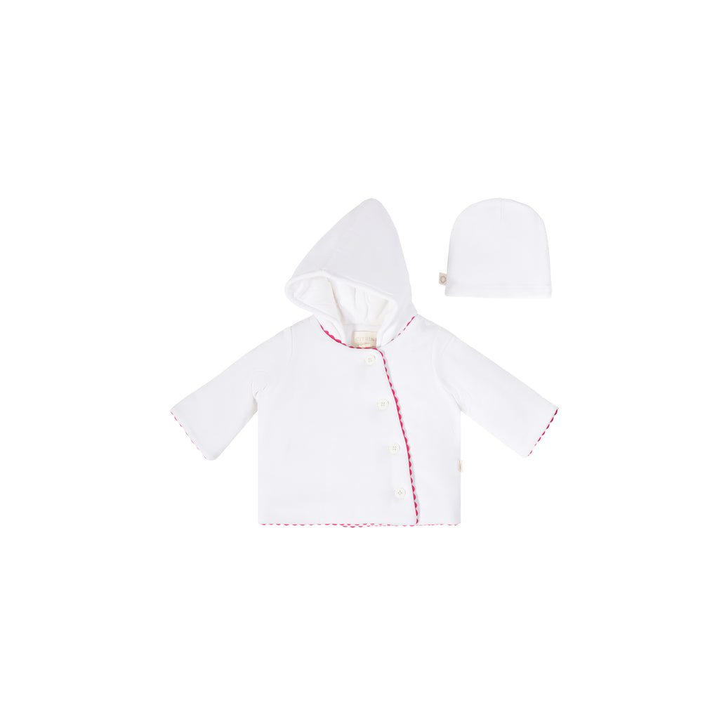 Ric Rac Jacket & Beanie - White/Hot Pink – Citrine Layette Couture