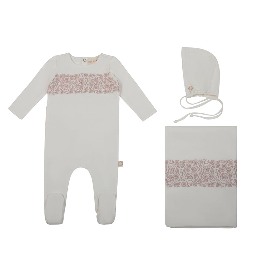 Lace Embroidery Set White/Pink