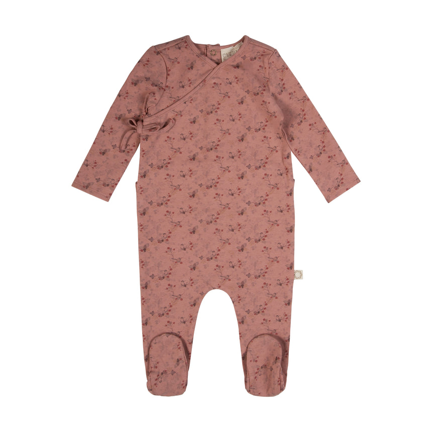 Leaf Print Footie Dusted Peach