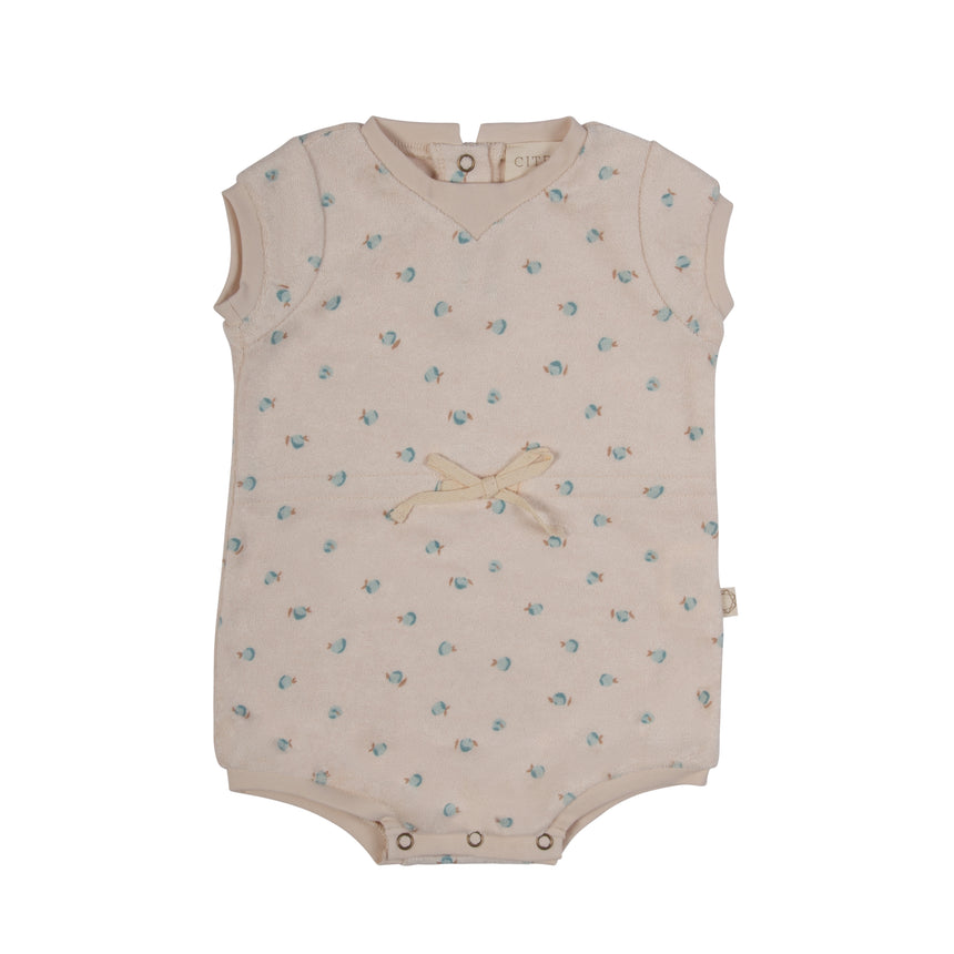 Peach Print Terry Romper Beige/Blue