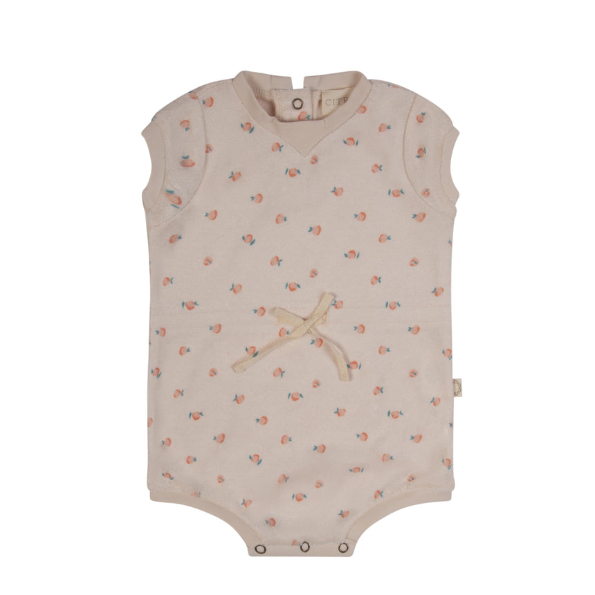 Peach Print Terry Romper Beige/Peach