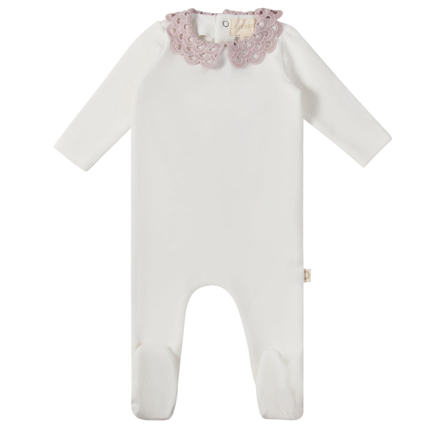 Scalloped Collar Footie - White/Lavender